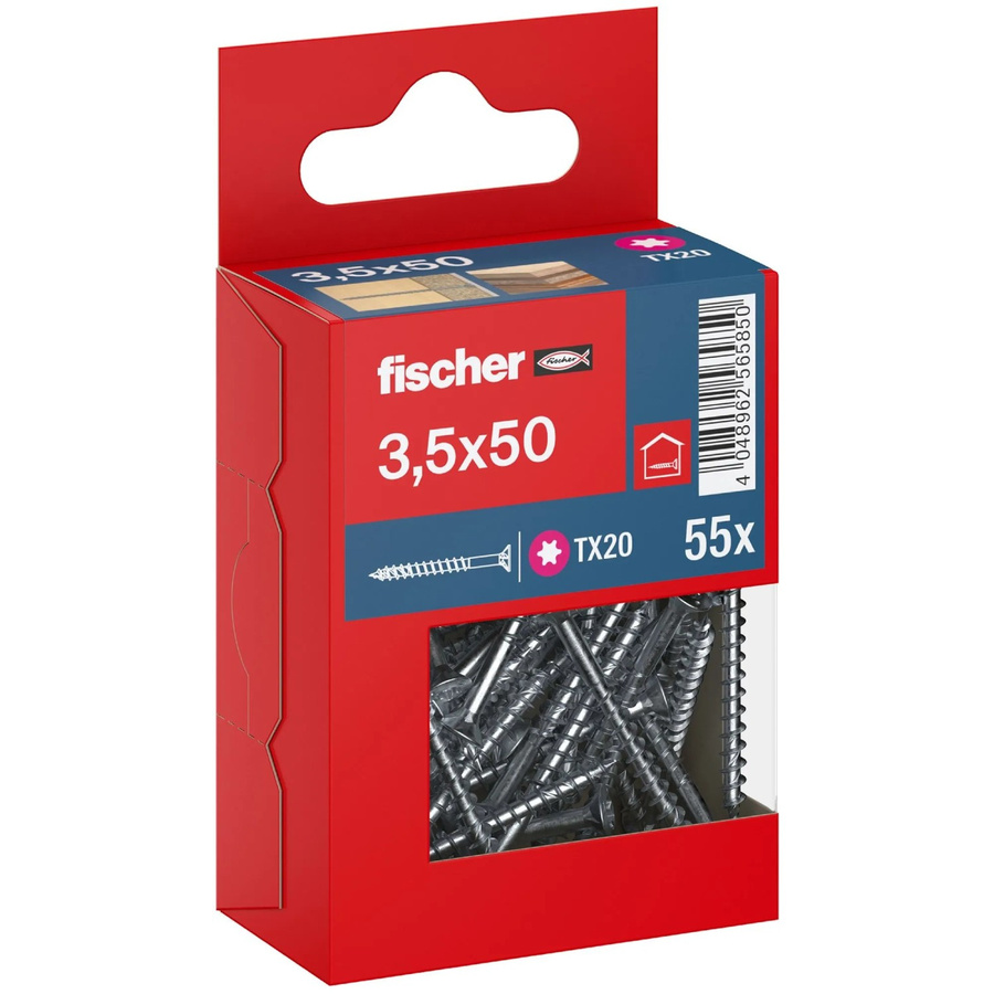 Fischer PowerFast II Senkkopf Schraube mit Torx-Antrieb und Teilgewinde aus verzinktem Stahl, Durchmesser: 3,5 mm, Länge: 50 mm, 55 Stück - Bild 2