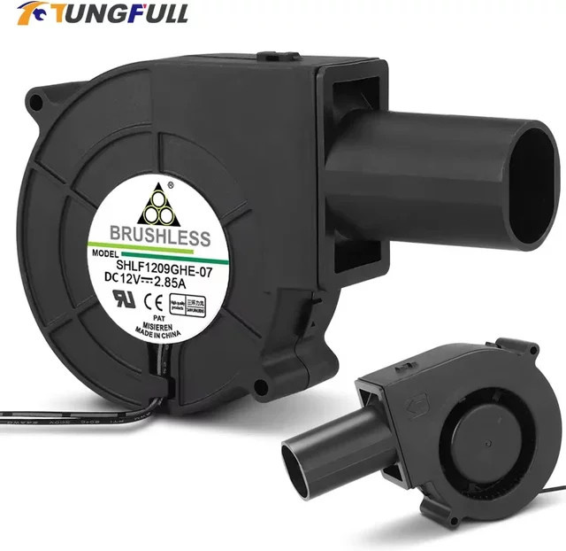 Tungfull Turboventilator DC 12V mit regelbarer Geschwindigkeit in Schwarz für Abfallölkessel und Holzöfen - Bild 1