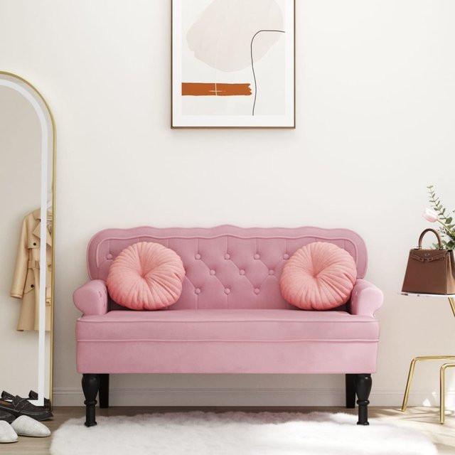 vidaXL Sitzbank mit Rückenlehne aus Samt in Rosa, B/T/H: 119,5 x 64,5 x 75 cm - Bild 2