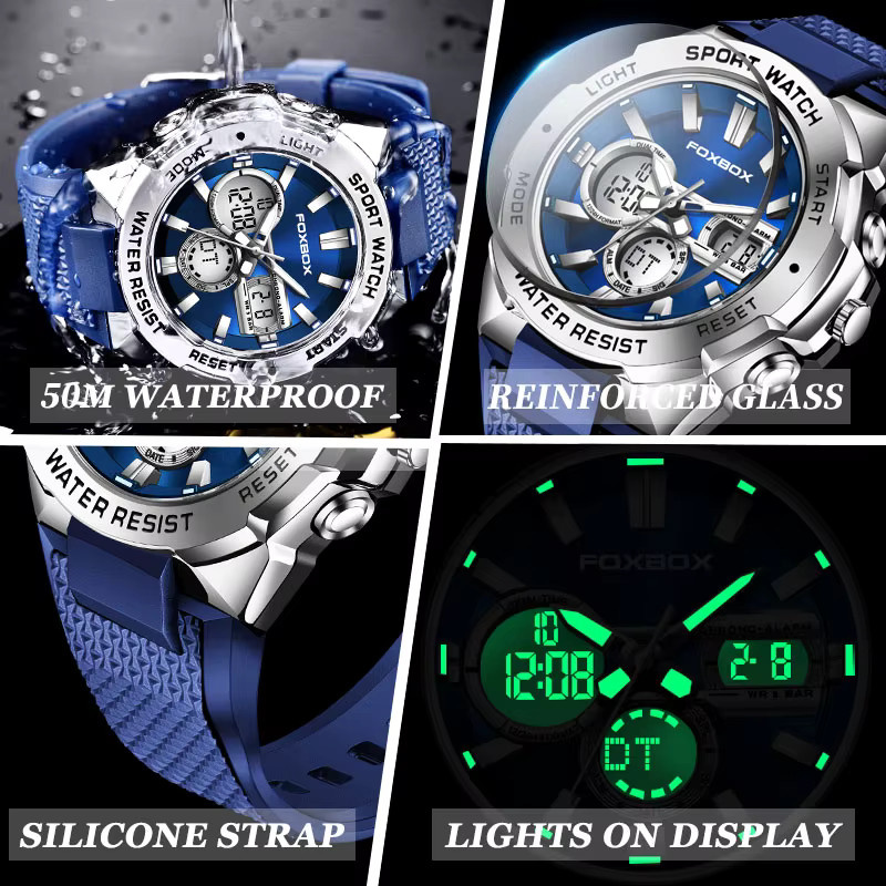 LIGE Digitaluhr, Quarz, Silikon, Blau, Herren - Bild 6