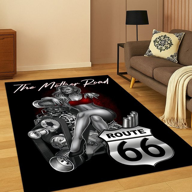 Faviora Route 66 Retro America Mother Road Teppich für Wohnzimmer und Schlafzimmer - Bild 1