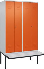 C+P PSA Doppel-Spind Classic PLUS Sitzbank mit 4 Abteilen, Kunststoff-Sitzfläche, grau/orange, B/T/H: 212 x 120 x 81,5 cm - Bild 1