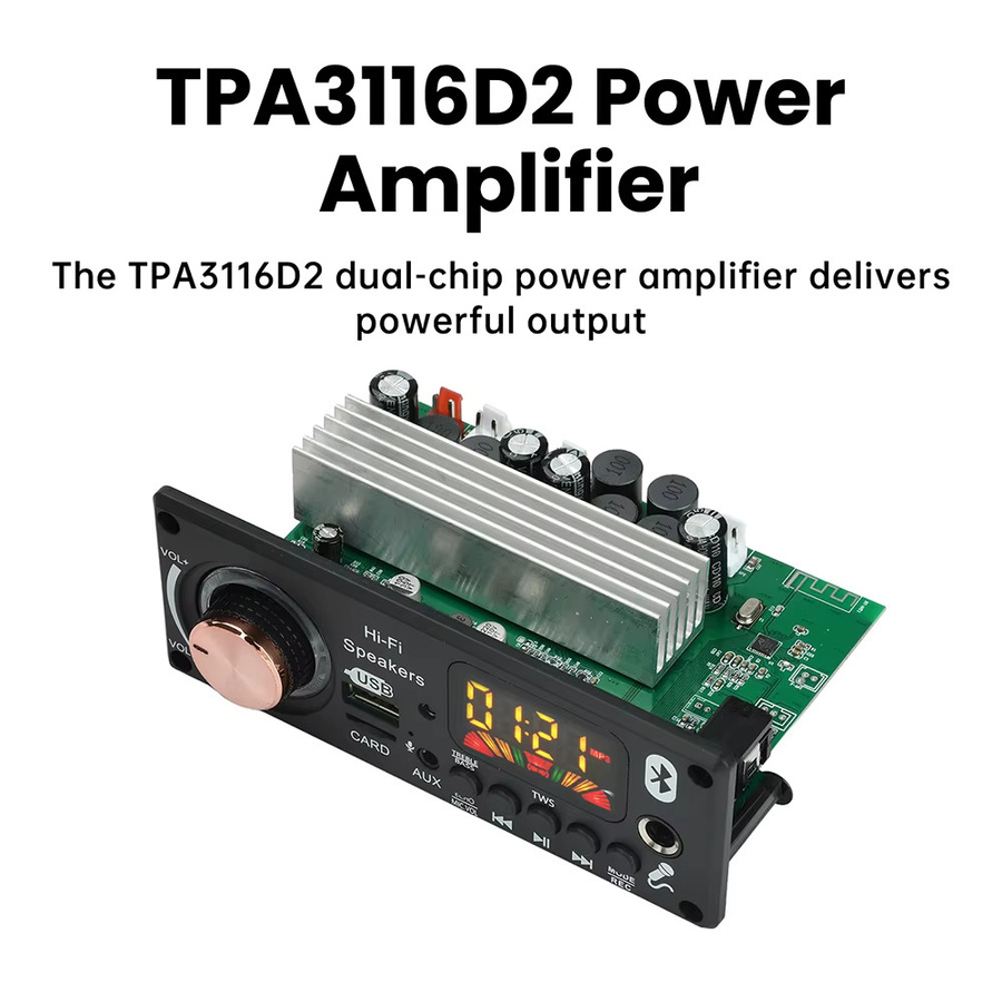 DC 12V MP3 Bluetooth Decodierplatine D187BT mit TPA3116D2 Verstärker, BT 5.3 für Auto-Audio, 2x50W + 100W - Bild 3
