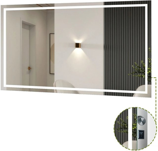 Aica Sanitär Badspiegel mit LED Beleuchtung in Kaltweiß, dimmbar, B: 100 cm, H: 60 cm - Bild 1