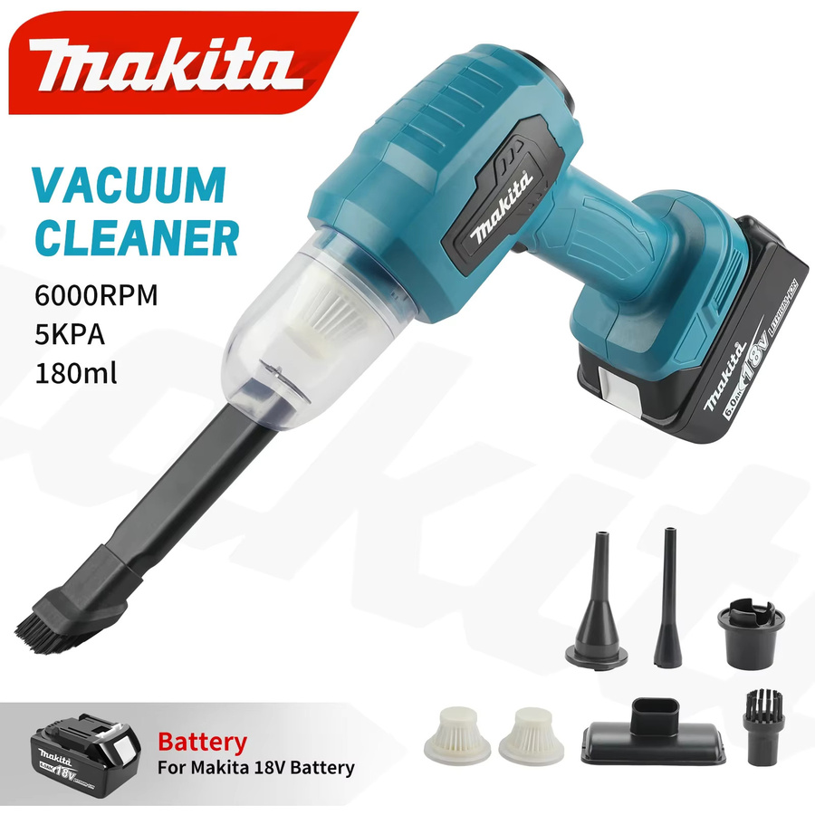 Makita Akku-Staubsauger 18V in Blau mit 200W Leistung und 10000Pa Saugkraft für die Reinigung von Auto und Arbeitsplatz - Bild 2