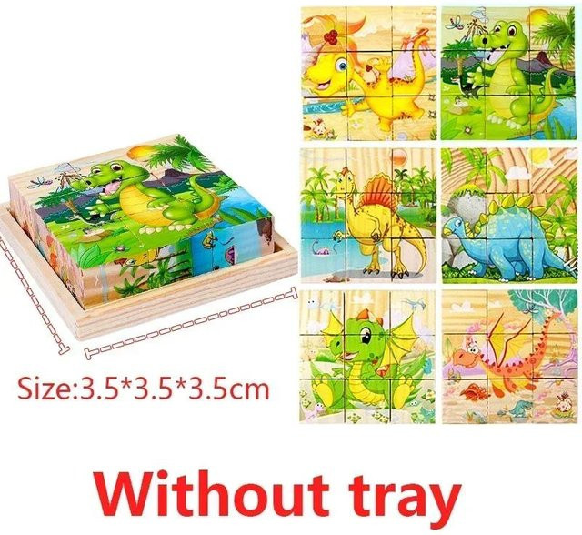 3D-Würfel Holzpuzzle, Dinosaurier, 9-teiliges Set, ab 3 Jahre - Bild 1