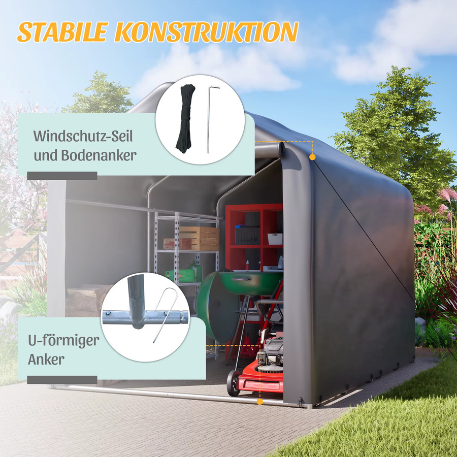 THANADDO Outdoor-Lagerzelt aus Metall, wasserdichtes Aufbewahrungszelt mit Rolltür für Gartenzubehör, Rasenmäher und Fahrräder, B/T/H: 213,36 x 152,4 x 160 cm - Bild 3