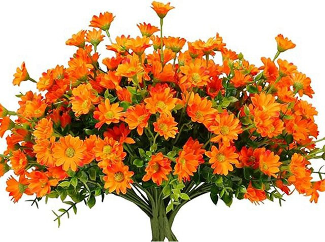 21-köpfiger Kunstblumenstrauß aus Herbstseide in Rot und Orange mit Gänseblümchen-Bouquet für deine Heim- und Hochzeitsdekoration - Bild 1