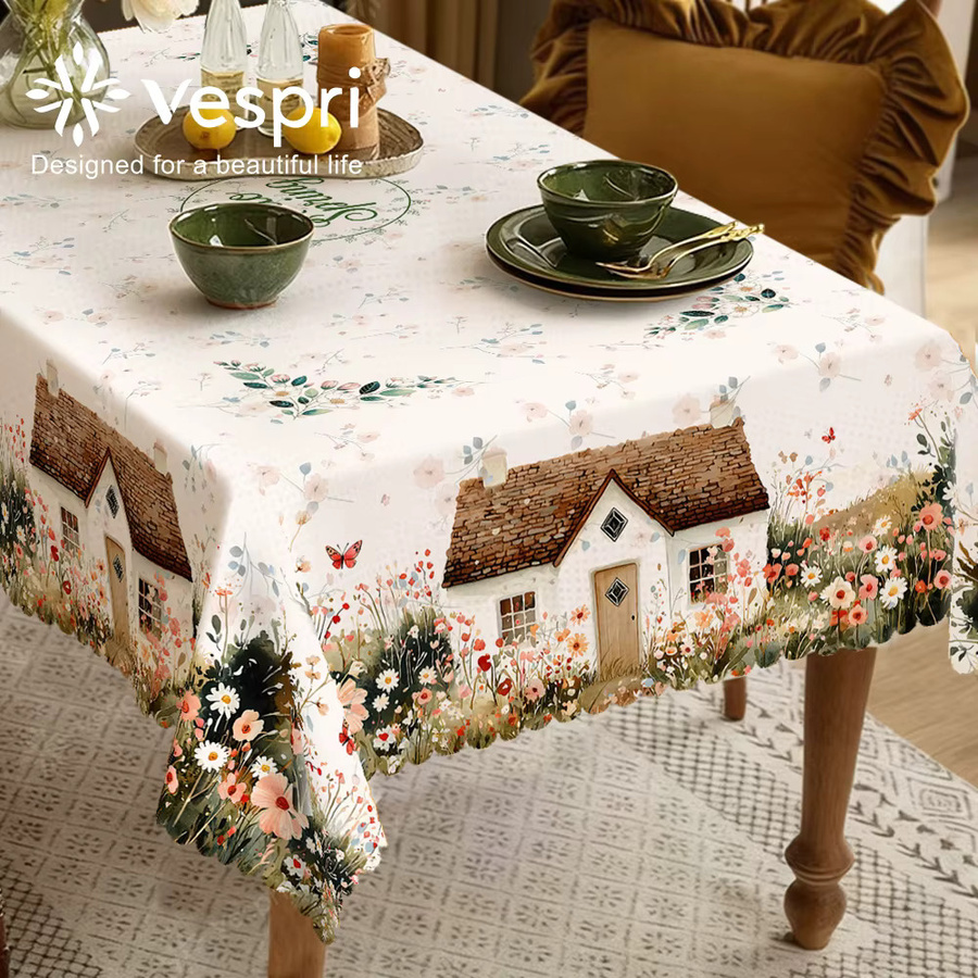Vespri Tischdecke Rund mit Blumenmuster und Schmetterlingen in Pastellfarben aus Polyester für Frühling, Ostern, Hochzeiten und Partys - Bild 3