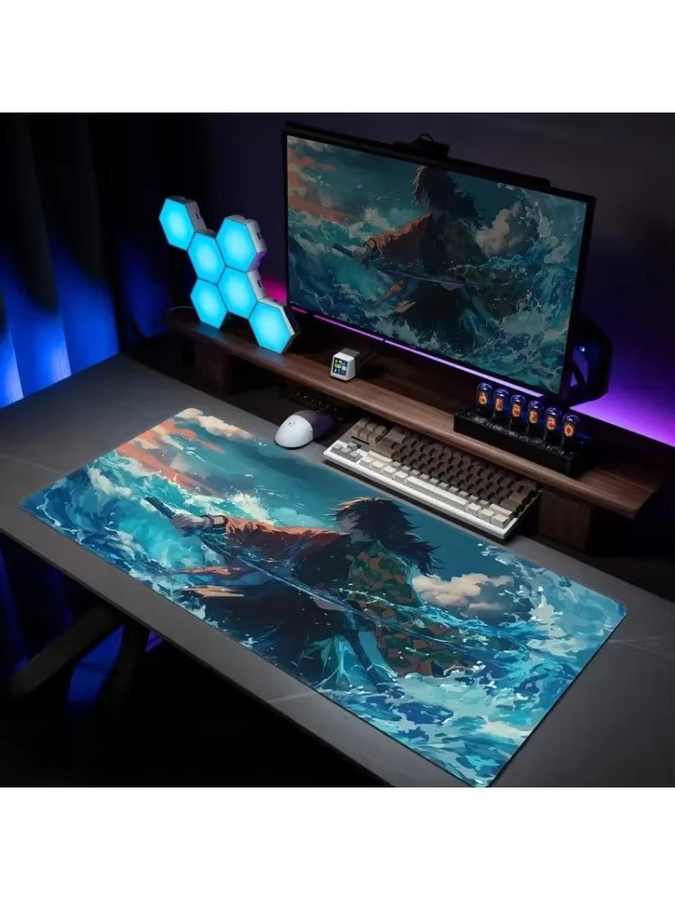 Potdemiel Leder Mausmatte im Dämon Slayer Anime Design, Mehrfarbig, Großes Tischset für PC und Tastatur - Bild 3