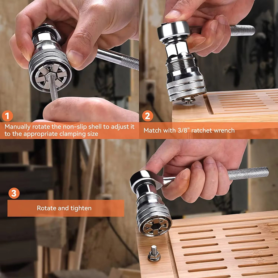 The Drill Magic Universal-Steckschlüsselsatz mit Pleuel und Bohrer-Adapter, verstellbare Hülse für 3/8 bis 3/4 Zoll, 10–19 mm, Farbe Silber - Bild 3