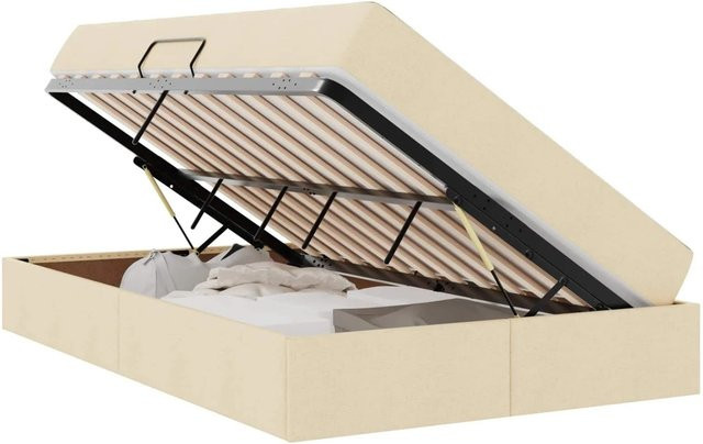 vidaXL Aufbewahrungsbett mit Matratze in Creme und Beige aus Polyester und Metall, B/T: 120 x 190 cm - Bild 1