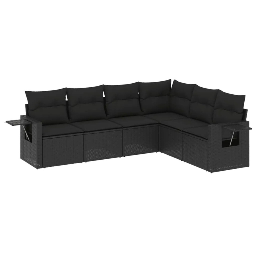 vidaXL 6-teilige Garten-Sofagarnitur in L-Form aus schwarzem Poly-Rattan mit Sitzkissen und Rückenkissen - Bild 2
