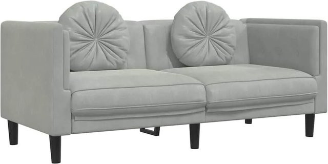 vidaXL 2-Sitzer Sofa in Hellgrau aus Samt mit Kissen und Massivholzrahmen - Bild 1