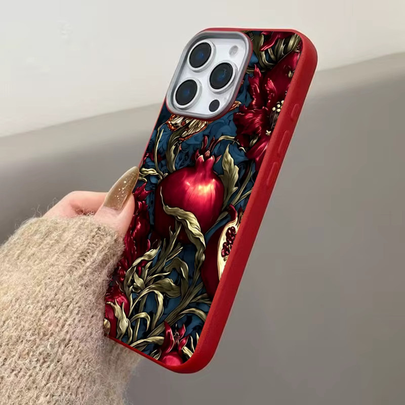 Apple iPhone Handyhülle aus TPU im Vintage Granatapfel Design für iPhone 17 16 15 14 13 12 11 Pro Max XS X XR 7 8 Plus Ästhetische Schutzhülle - Bild 5