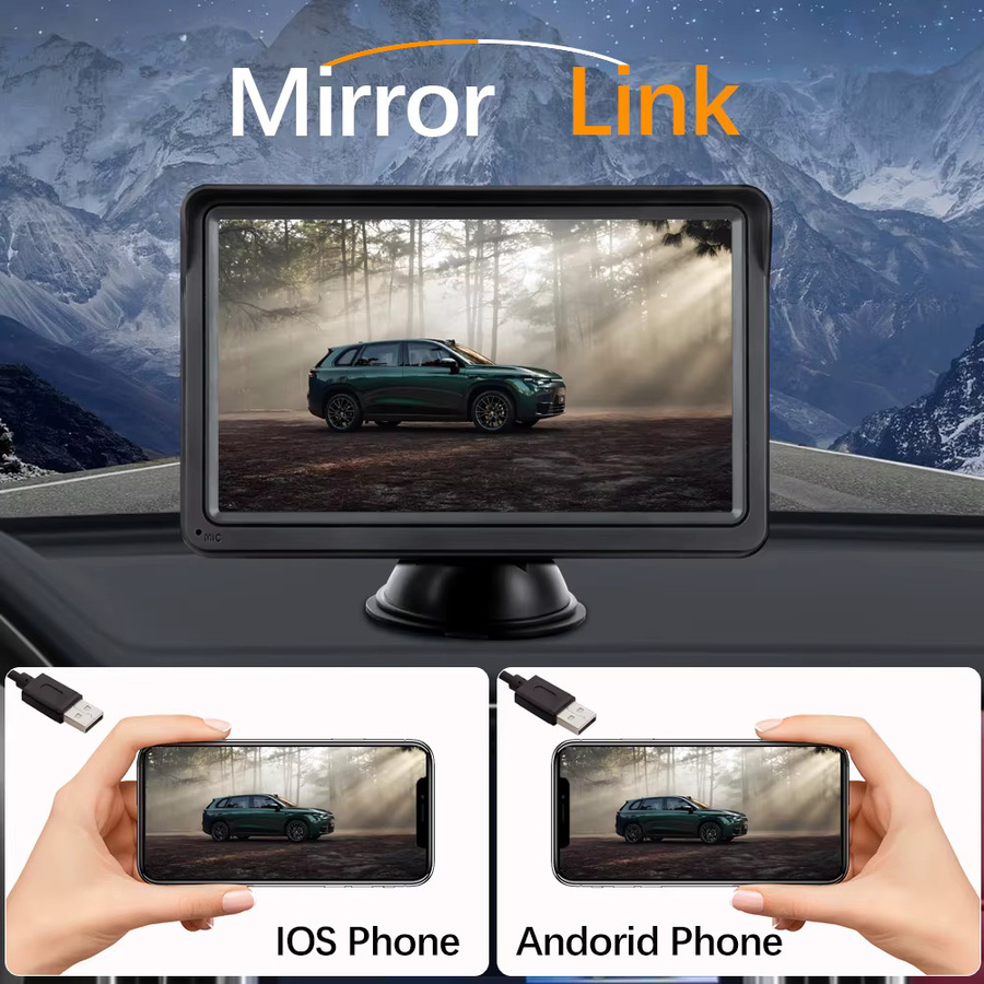HIPPBQCC 7-Zoll Carplay MP5-Player mit Bluetooth und Touchscreen, tragbares Android Auto Autoradio für Apple und Android, Schwarz - Bild 3