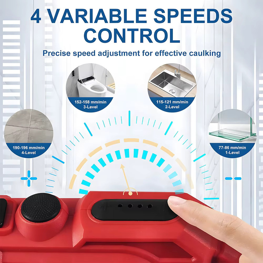 Podofo Akku-Kartuschenpistole mit 4 Geschwindigkeiten und automatischem Rückprallmechanismus für Glaskleber und Dichtstoffe, 600 ml - Bild 3