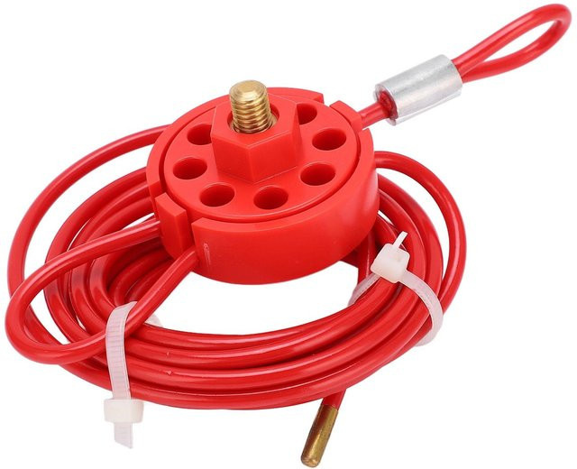 Neoglint Verstellbares Kabel-Lockout mit 2 Meter Edelstahlkabel und abschließbarem Griff in Silber und Rot - Bild 1