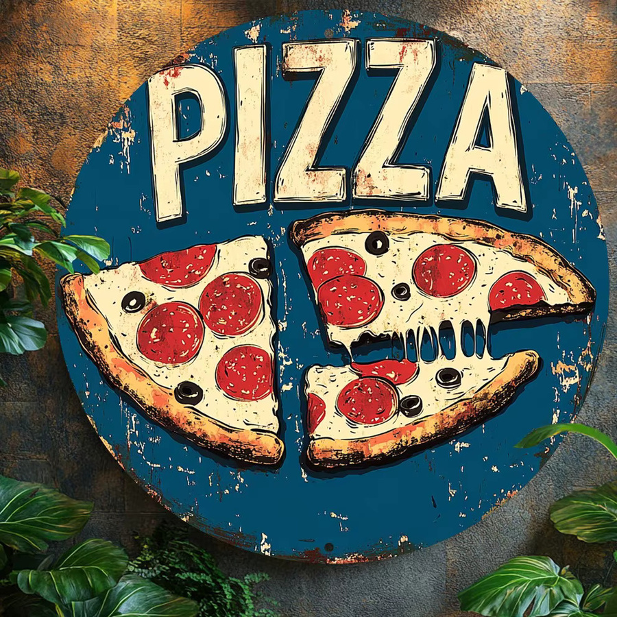 HELLOYOUNG Vintage Metallschild Pizza Wandkunst rund in Blau Durchmesser: 20 cm - Bild 3