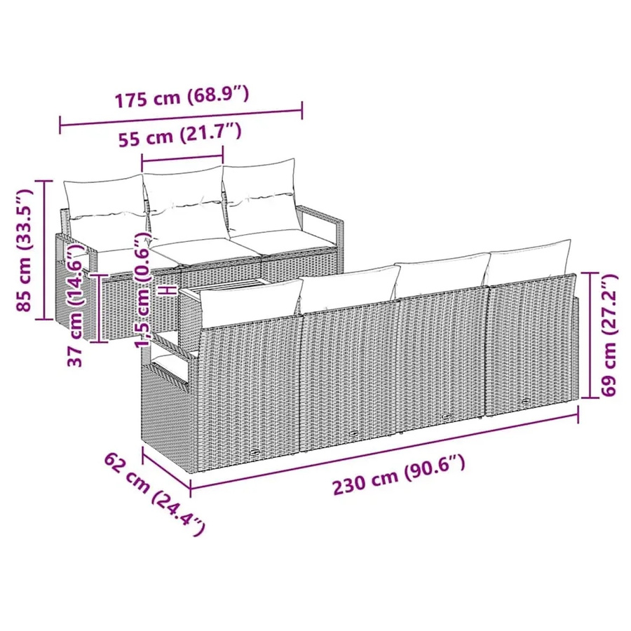 vidaXL Garten-Sofa-Set 8-teilig aus Poly-Rattan und Stahl in Beige mit Kissen und Gartentisch - Bild 1