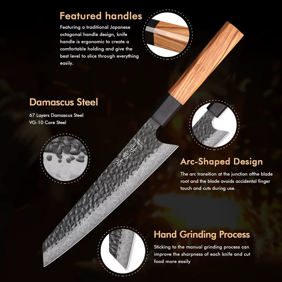 HUAYIGRAND Kiritsuke Kochmesser aus Damaszener Stahl mit Holzgriff, 20,32 cm, Mehrfarbig - Bild 5