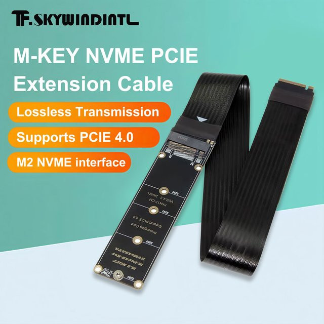 T.F.SKYWINDINTL M.2 NVMe PCIe 4.0 Erweiterungskabel NGFF M-Key für SSD Formfaktoren 2230 2242 2260 2280 in Schwarz - Bild 1