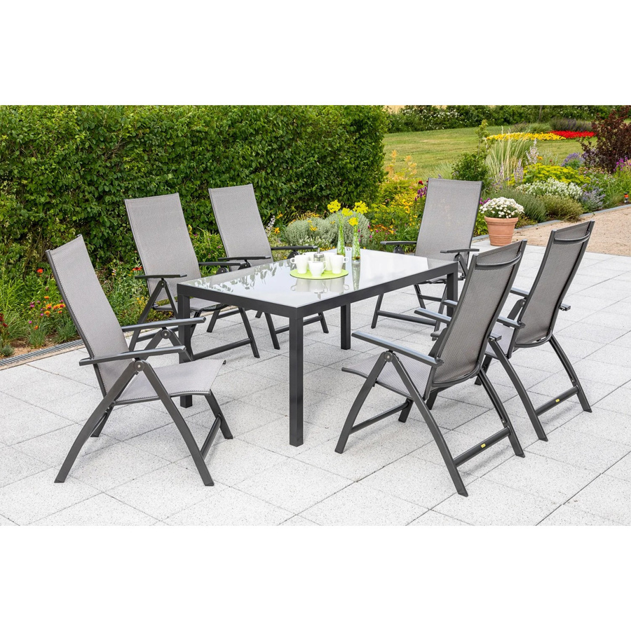 Merxx Vicenza Gartenmöbel Set 7-teilig in Anthrazit und Braun mit Tisch und 6 Klappsesseln, Tisch B: 150 cm, T: 90 cm - Bild 2