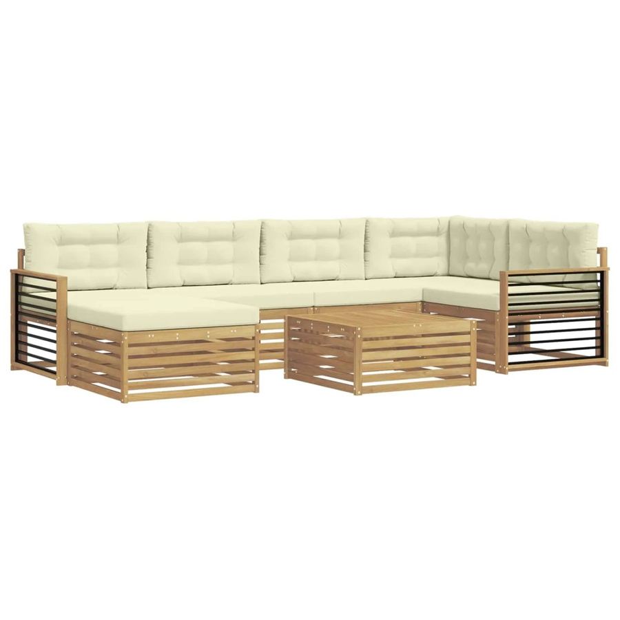 vidaXL Outdoor-Sofagarnitur in L-Form aus Akazienholz mit 7 Kissen in Weiß und Beige - Bild 2