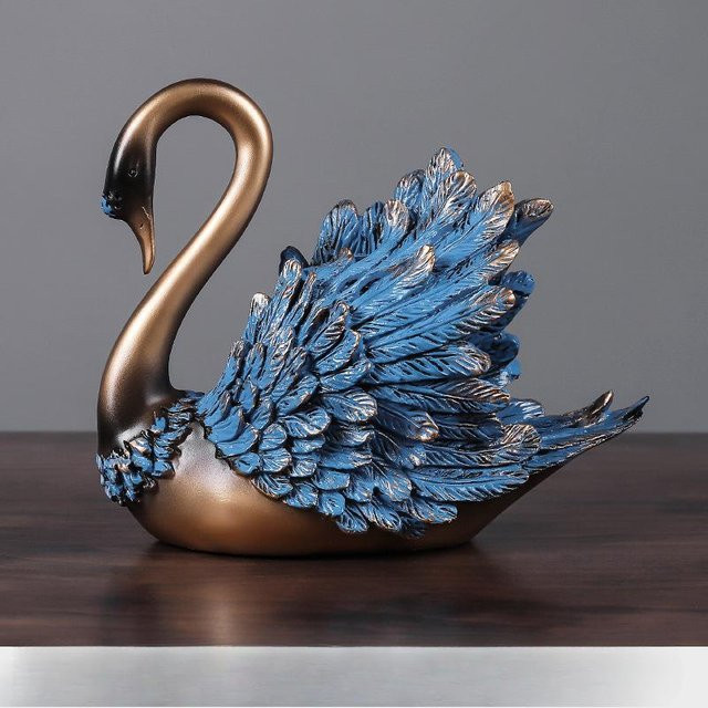 Yiran Furniture Schwan Ornamente Paar in Gold aus Harz zur Dekoration für Wohnzimmer und Eingangsbereich - Bild 1