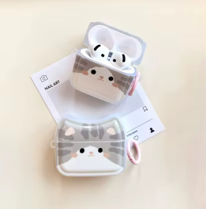 Graue Kätzchen-Schutzhülle im koreanischen Design für AirPods Pro 2, AirPods 3, AirPods 4 und AirPods 1/2 - Bild 2