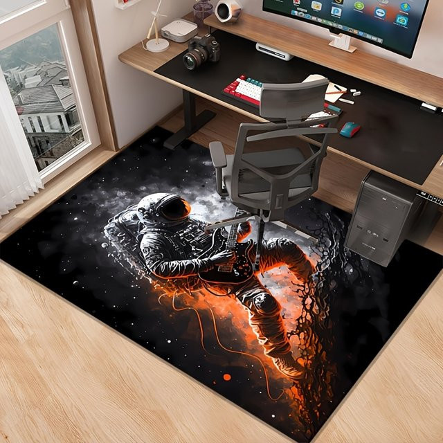 VIKAMA Astronaut E-Gitarre Teppich mit Flammen und Sternenhimmel, Multicolour, B/T: 60 x 40 cm - Bild 1