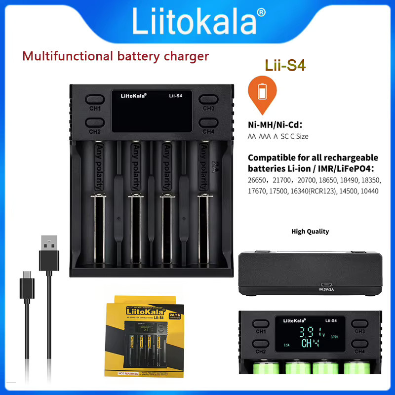 LiitoKala Intelligentes Batterieladegerät für Lithium-Ionen und Nickel-Wasserstoff Akkus in Schwarz (18650, 26650, 21700, AA, AAA) - Bild 2