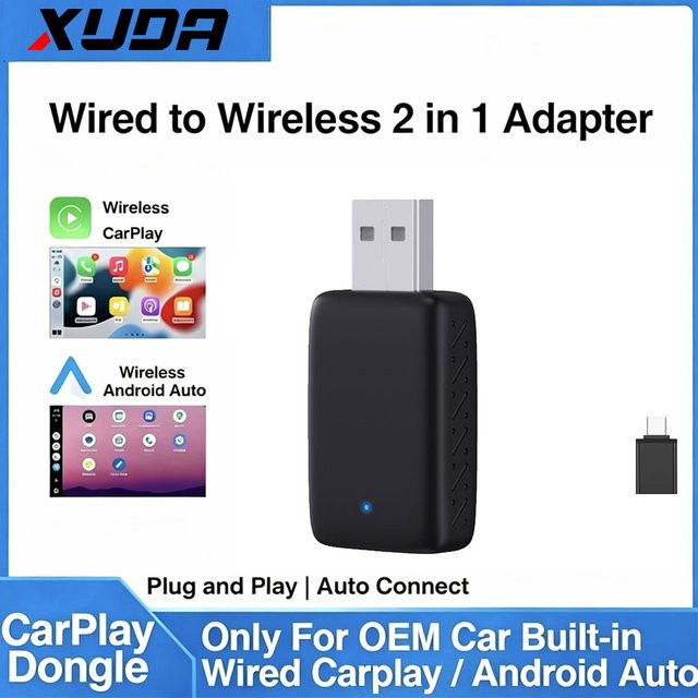 XUDA 2-in-1 CarPlay und Android Auto Adapter, kabelloser Konverter mit 5 GHz WLAN, Plug-and-Play Smart Box, Schwarz - Bild 1