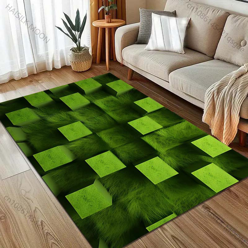 UQIDEHOME 3D Grüner Würfel Illusionsdruck Teppich aus Polyester, B/B: 80 x 120 cm - Bild 3