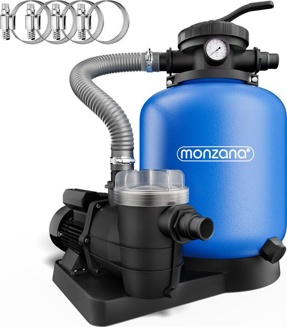 Monzana Sandfilteranlage für Pool mit Vorfilter, 7-Wege-Ventil und XXL-Tank, 13200 l/h, Blau/Schwarz - Bild 1