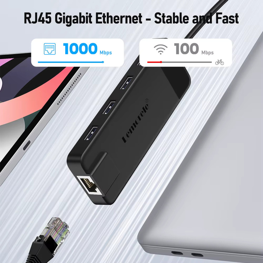 Lemorele TC93 USB-C Hub mit 4K HDMI, RJ45 Gigabit Ethernet, USB 3.0, VGA sowie SD und TF Kartenleser für MacBook Pro und Air - Bild 6