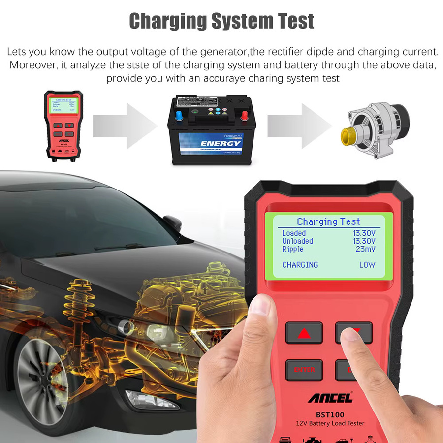 ANCEL BST100 12V Batterietester und Autobatterieanalysator zur Prüfung von Anlassstrom und Ladeschaltung bis 220Ah und 2000CCA - Bild 2