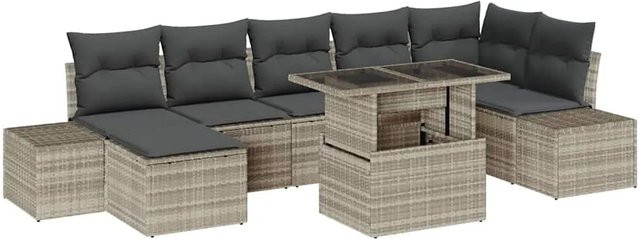 vidaXL 8-teiliges Gartensofa-Set aus Poly Rattan in Hellgrau mit Kissen und Stauraumfunktion - Bild 1