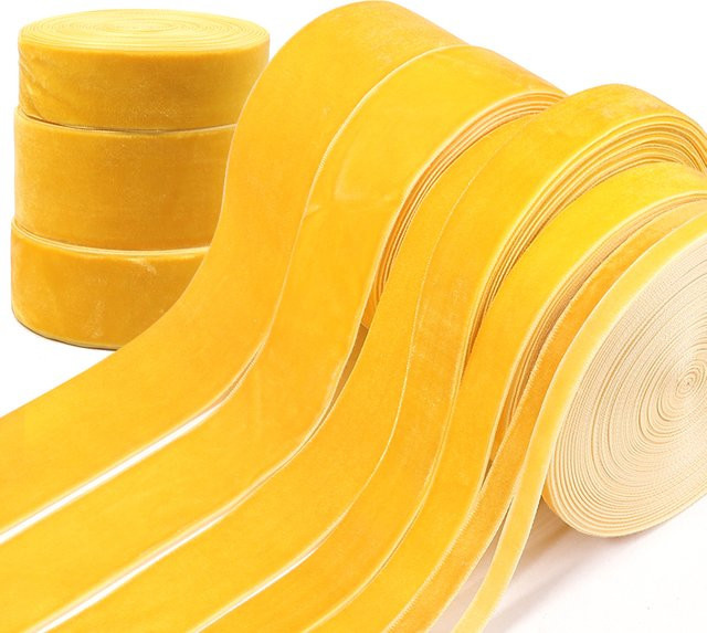 Gelbes Samtband mit einseitiger Beflockung für DIY-Dekorationen, Weihnachten, Hochzeit und Geschenke, 5–10 Yards pro Rolle - Bild 1