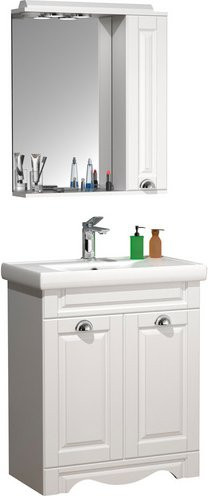 VCM Badmöbel Set Casalo L in Landhaus-Optik, 3-tlg. Waschplatz-Set mit Unterschrank, Waschbecken aus Keramik und Spiegelschrank, weiß, Breite: 60 cm - Bild 1