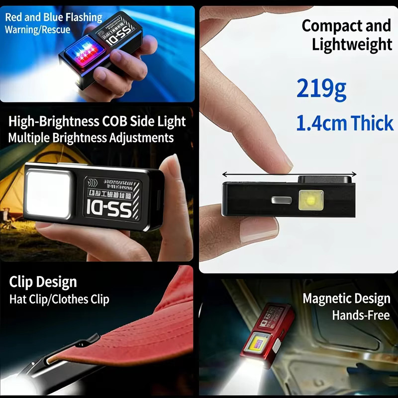 Heinast Mini Tragbare COB LED Taschenlampe Schwarz Wiederaufladbar mit Clip und Magnet - Bild 5