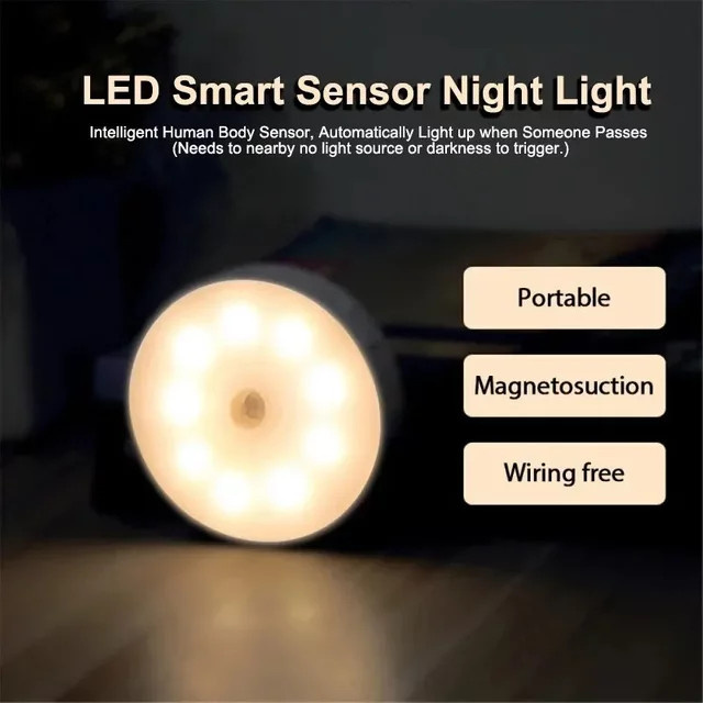 RTONTR LED-Nachtlicht mit intelligenter Körpersensorik, digitalem Sensorkopf und magnetischer Befestigung, kabellose augenschonende Nachtlampe - Bild 1