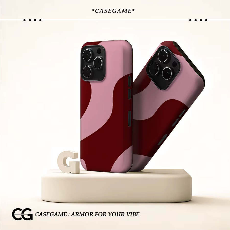 Potdemiel Handyhülle Burgundy Wave Blush für iPhone 17 16 15 14 13 12 11 Pro Max Plus mit doppelschichtiger Rückseite in Rot - Bild 2