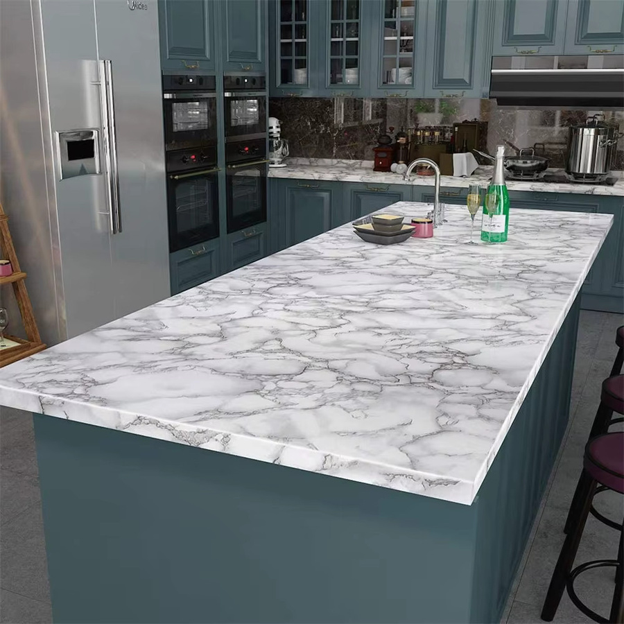 Luck Amy Kontaktfolie aus PVC im glänzenden Granit-Marmor-Design in Grau-Weiß, wasserfest und ölbeständig für Küchen- und Badezimmer-Arbeitsplatten - Bild 3