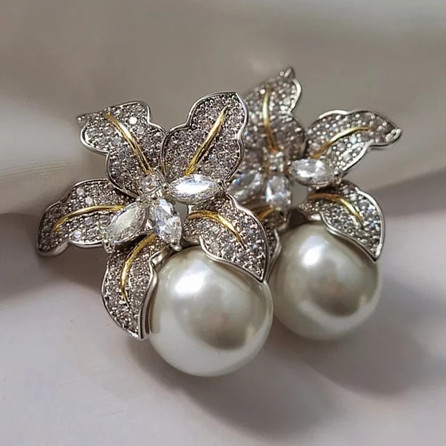 Ohrringe Blumen, Silber, Perle, Damen - Bild 1
