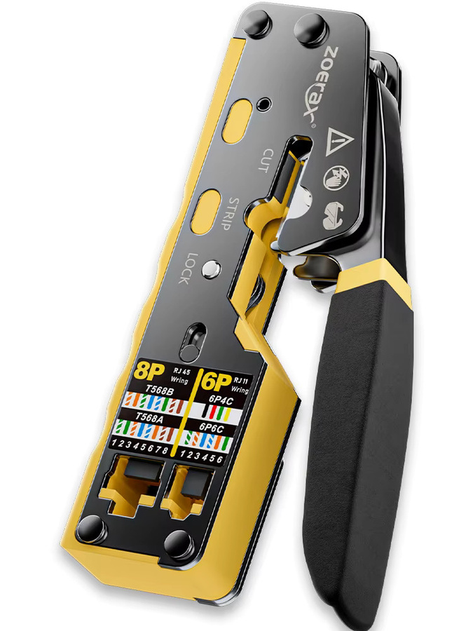 ZoeRax RJ45 Pass Through Ethernet Crimpzange für Cat6 Cat5 Cat5e in Gelb mit Ersatzklinge - Bild 7