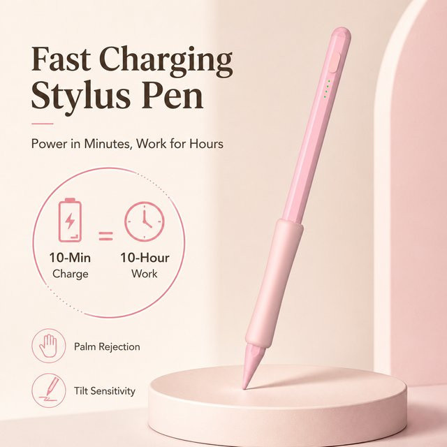 Qukam Stylus-Stift für iPad in Pink mit Neigungserkennung, Handballenabweisung und LED-Batterieanzeige - Bild 1