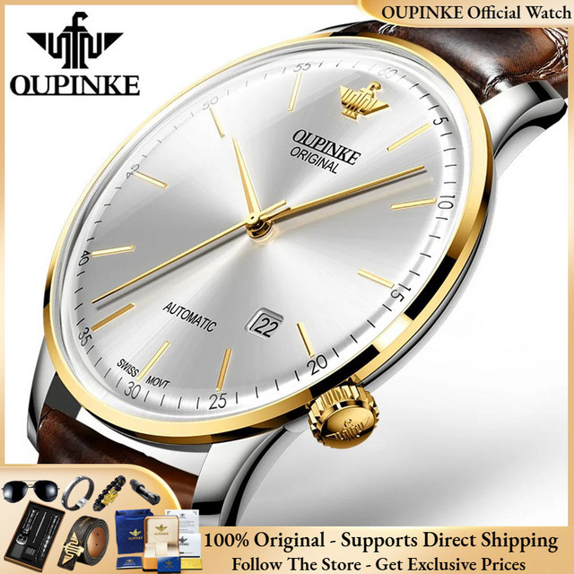 OUPINKE Armbanduhr, Automatik, Analoguhr, Gold, Leder, Herren - Bild 1