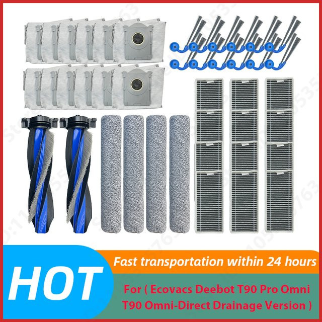 Ecovacs Deebot T90 Pro Omni und T90 Omni-Direct Drainage Version Ersatzteilset mit Hauptbürste, Seitenbürste, Filter, Wischrolle und Wischzubehör - Bild 1