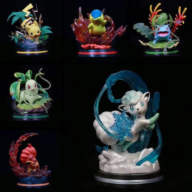 Bandai Pokémon Action Figur, Anime Vulpix Goupix Cyndaquil Ivysaur Chikorita Pikachu, Kunststoff, Bunt / Mehrfarbig - Bild 1